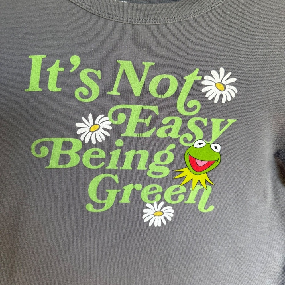 Disney Muppets Kermit The Frog Its Not Easy Being Green Crop T-Shirt Medium